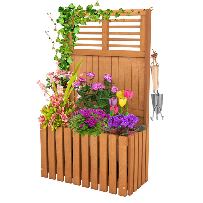 Elevated Wooden Garden Bed with Built-In Metal Hooks for Storage