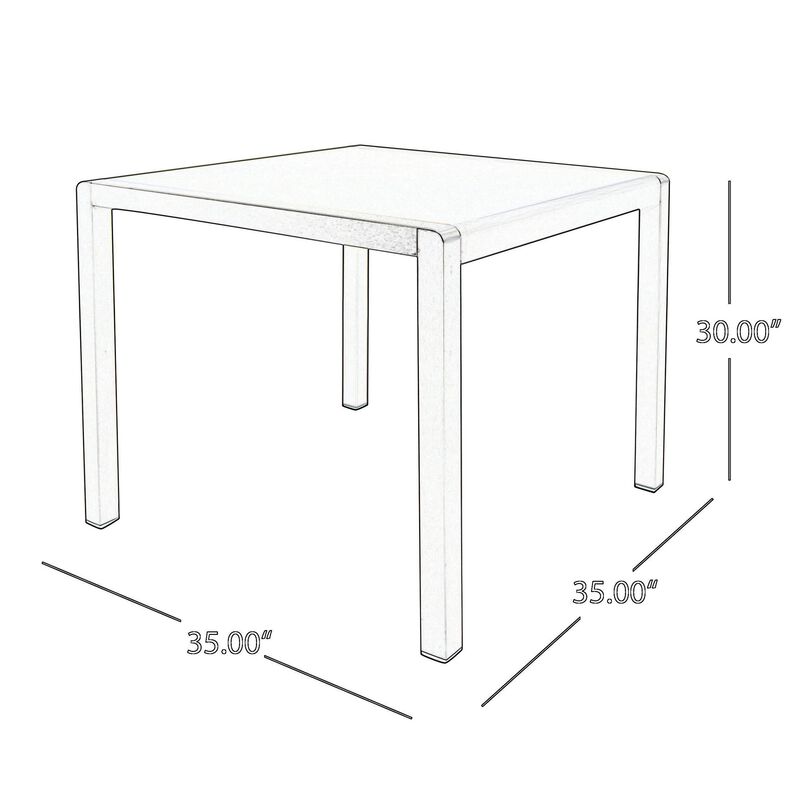 Kimi Outdoor Dining Table, Dark Gray Glass Top, Metal Frame, Square 35 Inch - Benzara