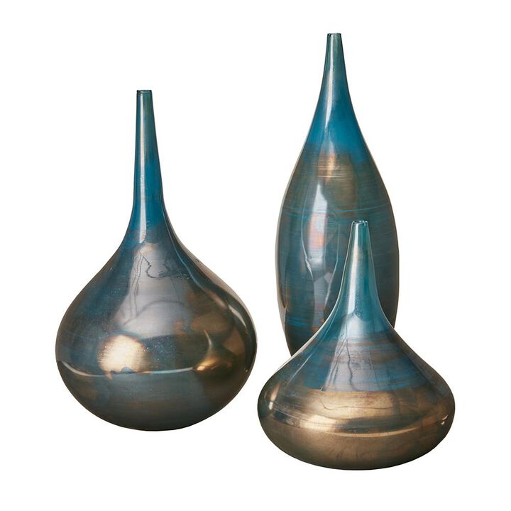 Belen Kox Glass Vase,Set of 3, Blue, Metal, Belen Kox