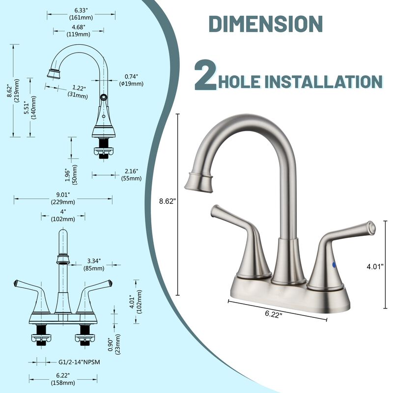 Mondawe Modern 4 Inch 2-Handle Centerset Bathroom Sink Faucet with 360-Degree Swivel Spout