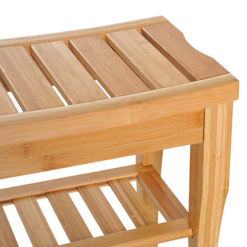 20" Bamboo Shower Bench With Storage Shelf