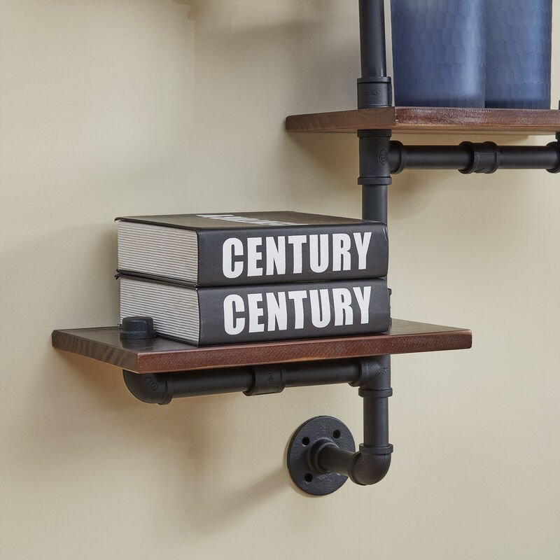 3-Tier Vertical Floating Staggered Industrial Rustic Pipe Wall Mount Shelving Unit