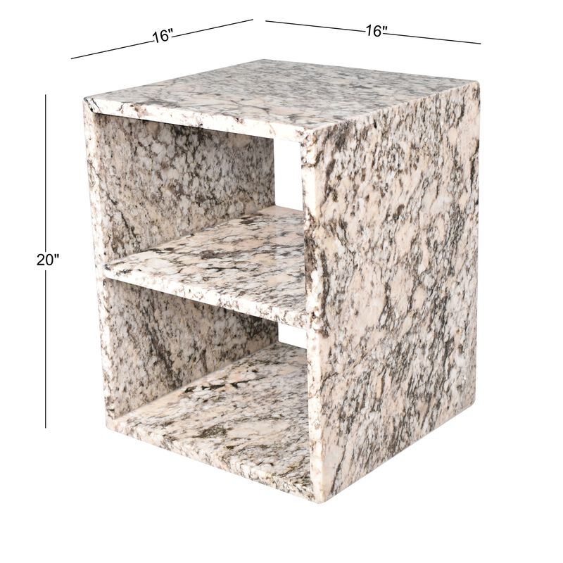 Sloane 16" Modern Natural Marble Handmade Rectangular 2-Shelf End Table