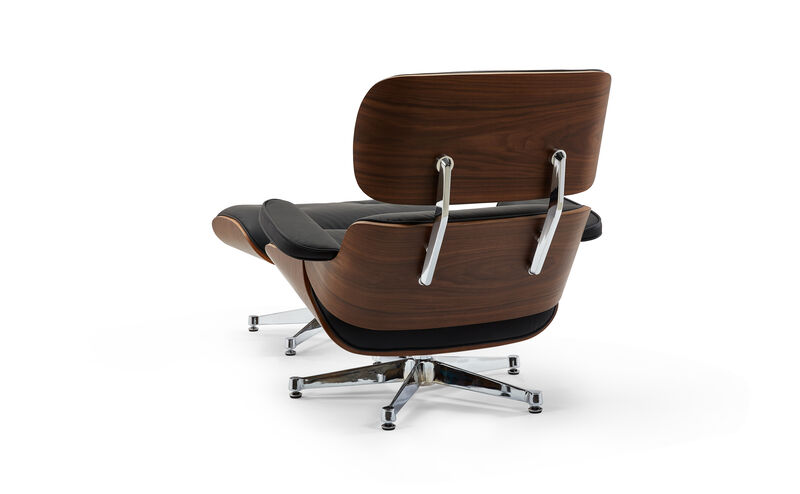 Pasargad Home Portfino Leather Lounge Chair with Ottoman (Black)