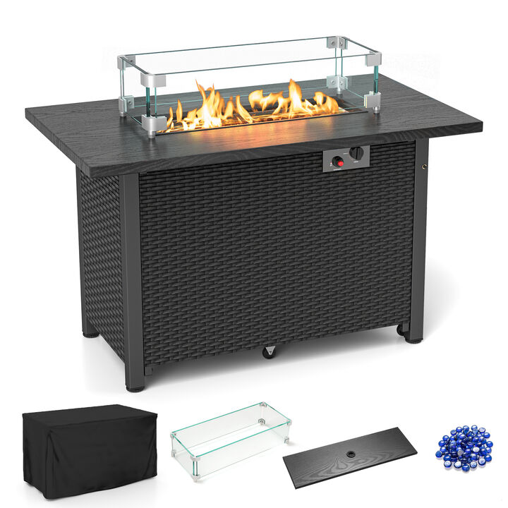 50000 BTU ropane Gas Fire Pit Table with Wind Guard and Glass Rocks