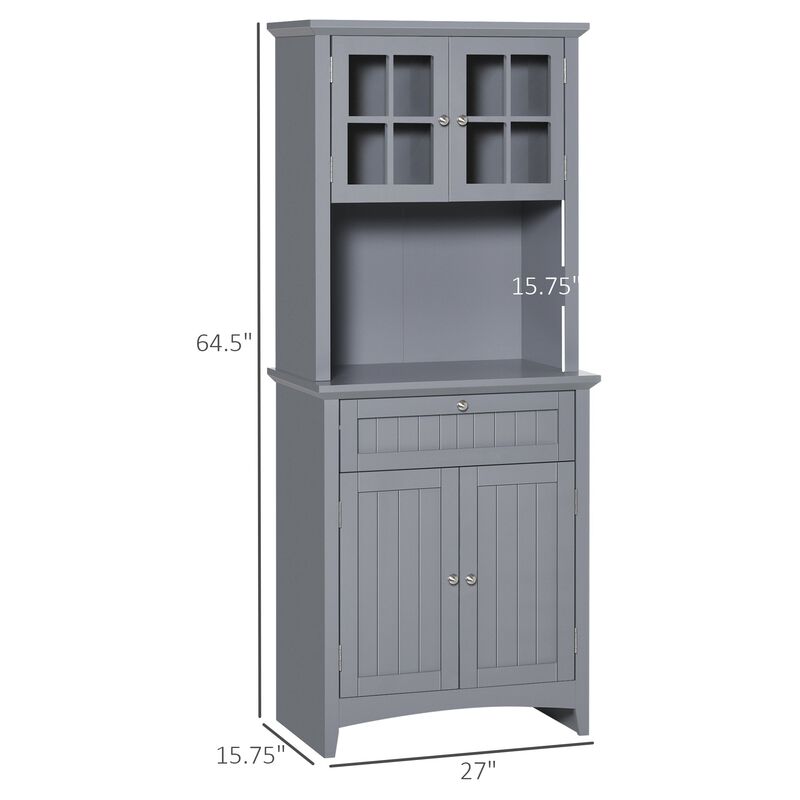 Gray Kitchen Storage: Freestanding Buffet Hutch with Doors and Drawer