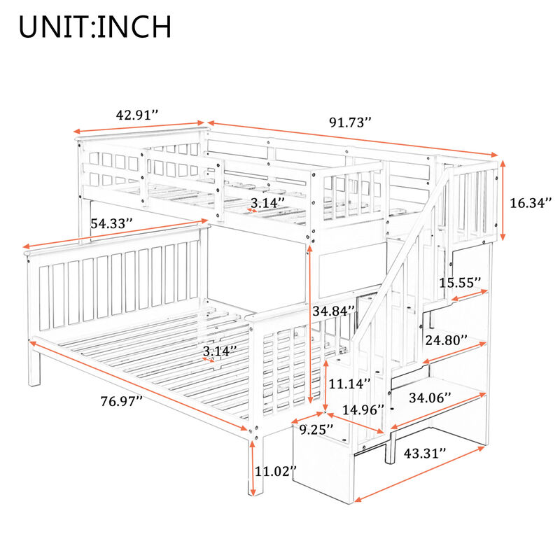 Merax Stairway Twin-Over-Full Bunk Bed with Storage and Guard Rail