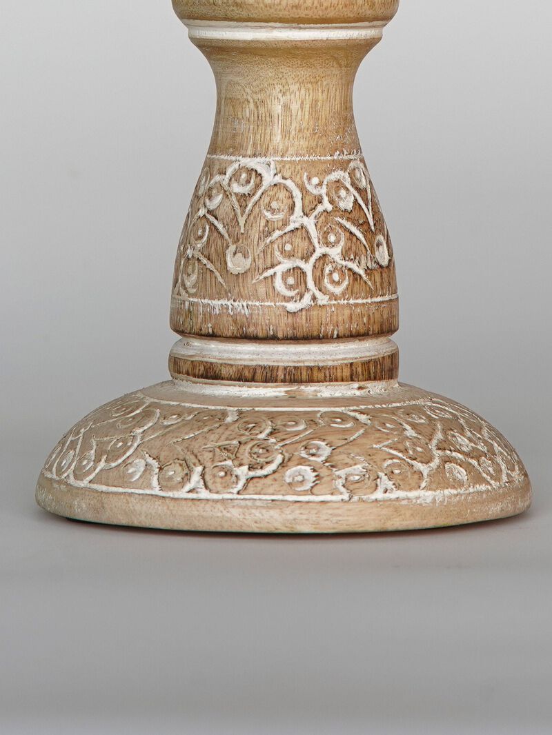 Traditional White Wash Eco-friendly Handmade Mango Wood Set Of Two 9" & 15" Pillar Candle Holder