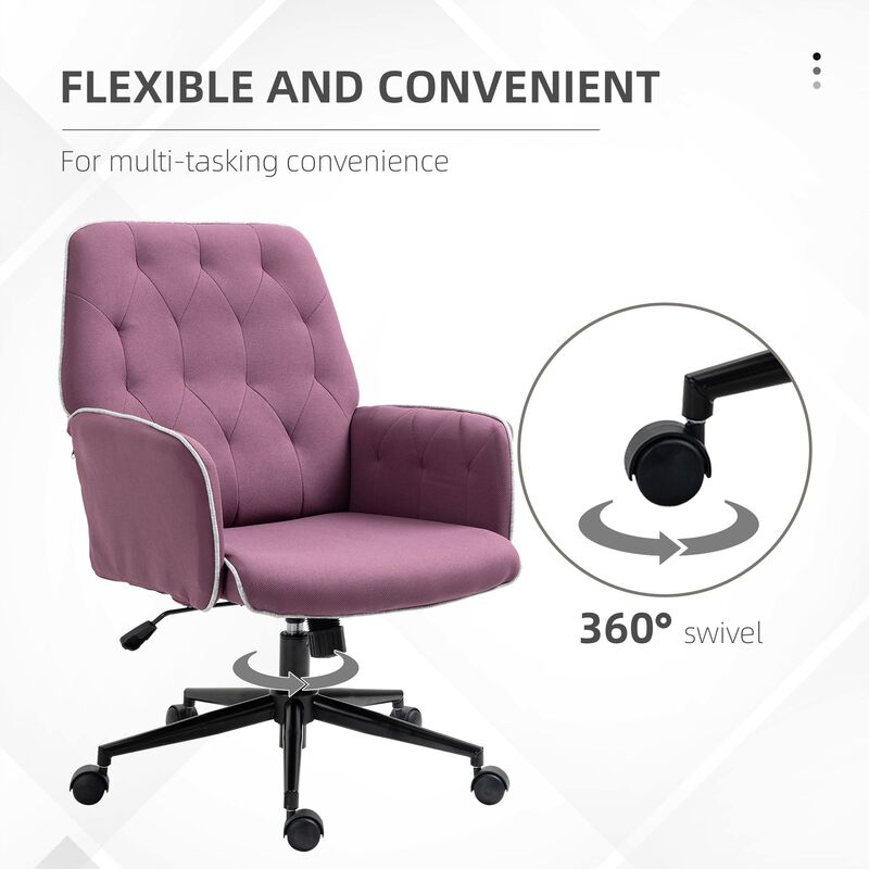 Purple Office Chic: Spandex Tufted Swivel Desk Chair with Padded Arms