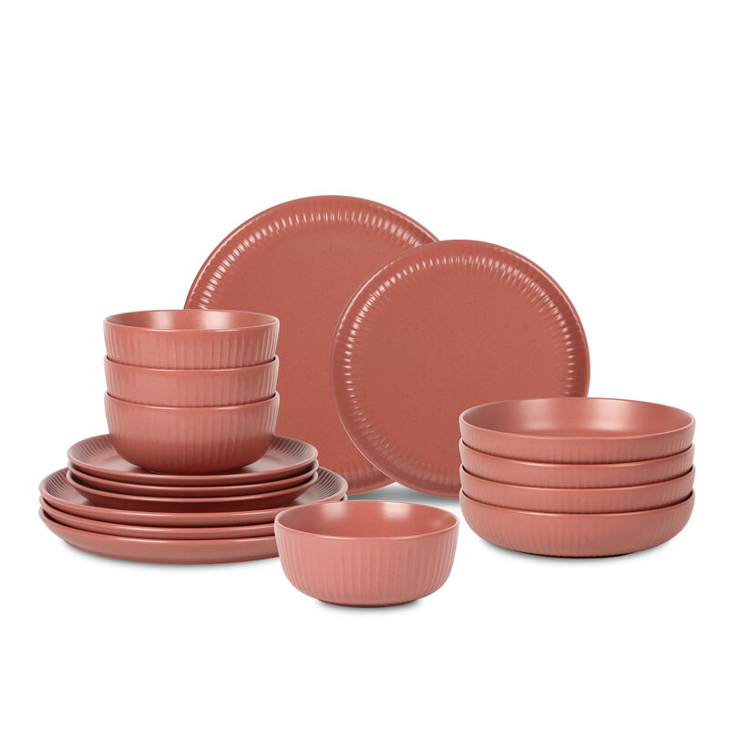 Stone Lain Logan Stoneware 16 Piece Dinnerware Set with Pasta Bowls