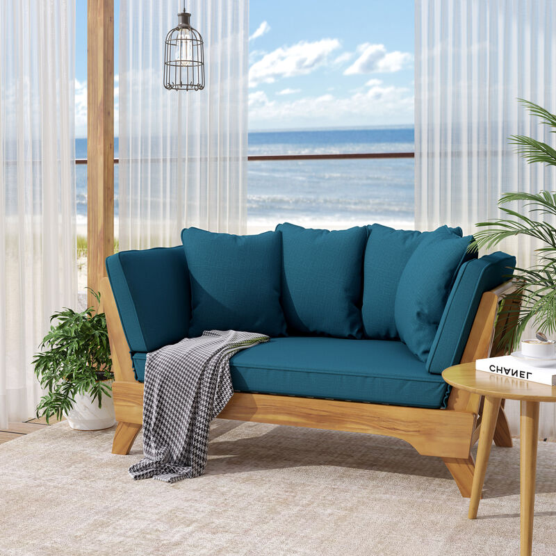 Merax Acacia Wood Patio Convertible Couch Sofa Bed