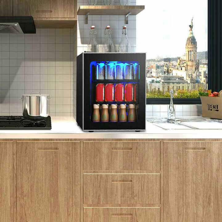 60-Can Beverage Mini Refrigerator with Glass Door for Home or Office Drink Storage