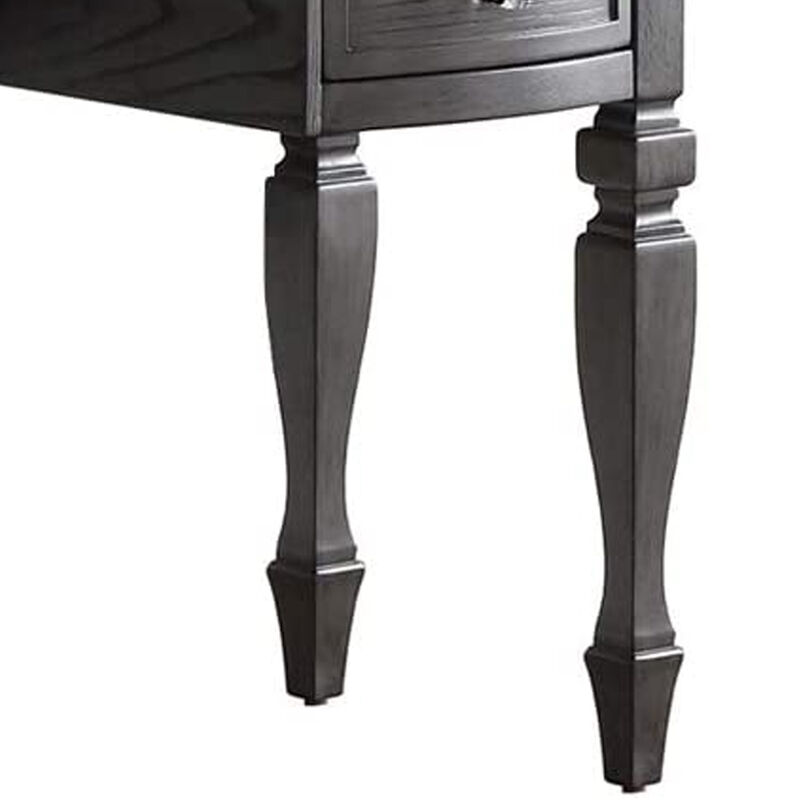 3 Piece Vanity Set with Carved Mirror and Turned Legs, Gray-Benzara