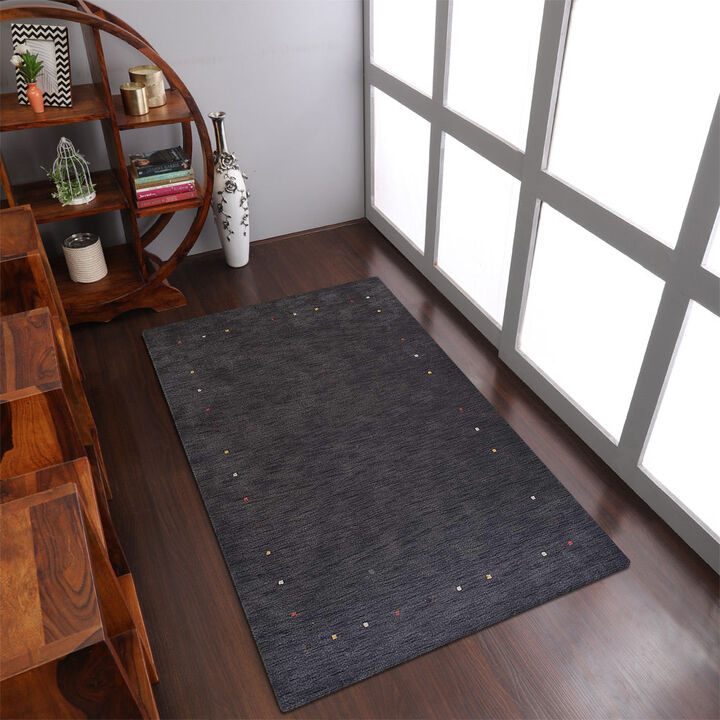 RUGSOTIC CARPETS HAND KNOTTED LOOM WOOL ECO-FRIENDLY AREA RUGS  - 6'x9', Rectangle, Charcoal Color, Contemporary Modern Design, High Pile Thick Handmade Anti Skid Rugs for Living Room (L00101)