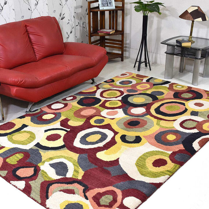 RUGSOTIC CARPETS HAND TUFTED WOOL ECO-FRIENDLY AREA RUGS  - 3'x5', Rectangle Shape, Multicolor, Contemporary Modern Design, High Pile Handmade Area Rugs for Living Room, Bed Room (K11125)