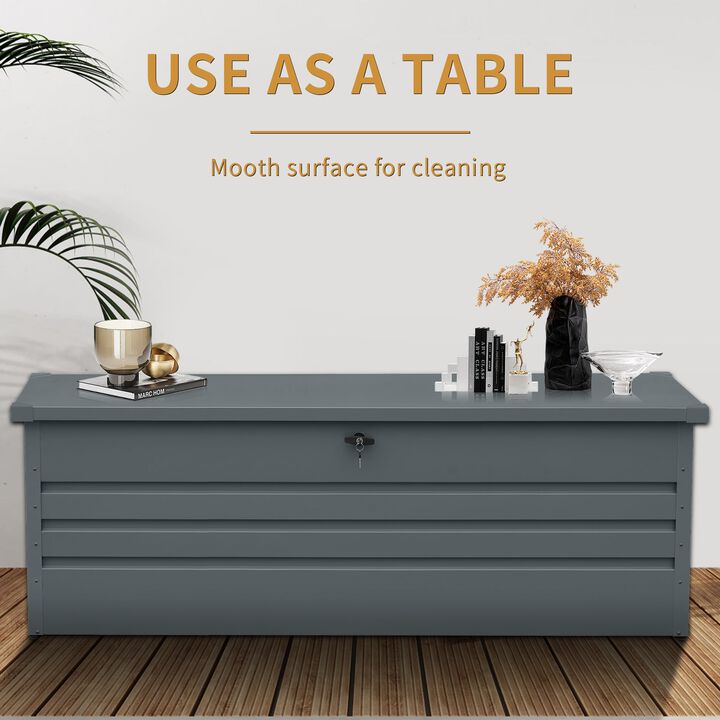 Mondawe 260 Gallon Weather-Resistant Metal Deck Box,Versatile Extra-Long Tabletop Storage Box