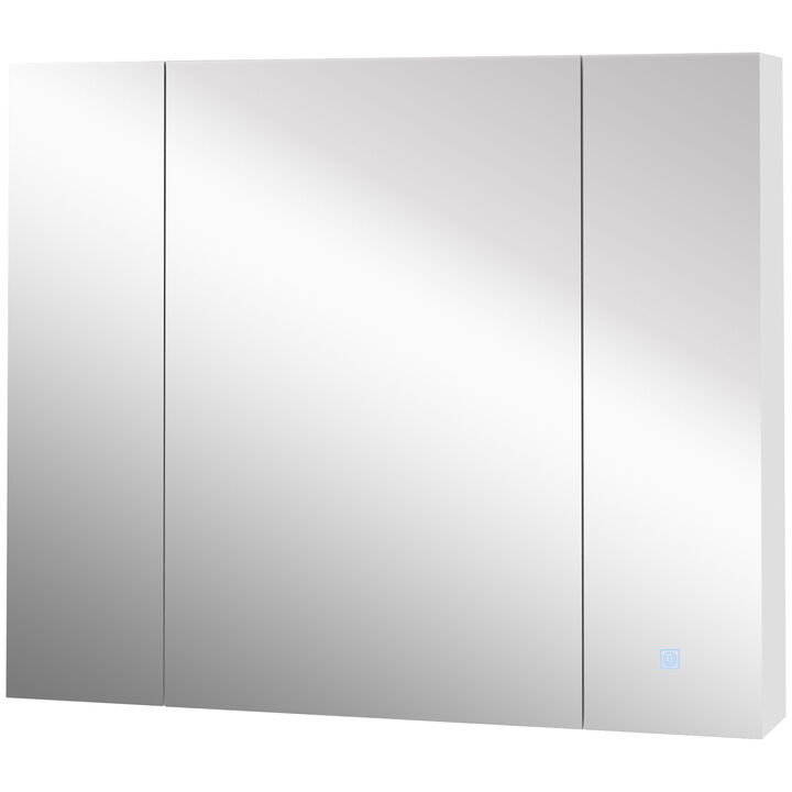 LED Lighted Mirror Cabinet Wall-Mounted Bathroom Organizer w/ Touch Switch