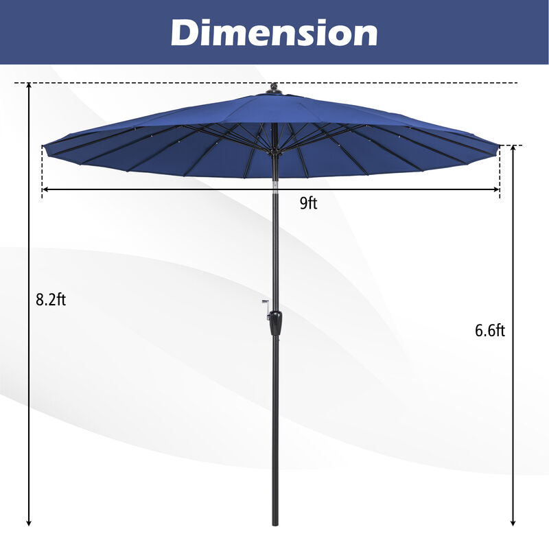 9 Feet Round Patio Umbrella with 18 Fiberglass Ribs