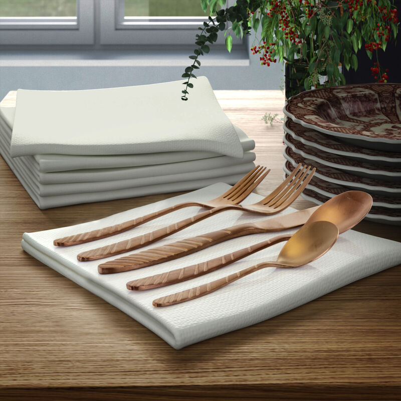 MegaChef La Vague 20 Piece Flatware Utensil Set, Stainless Steel Silverware Metal Service for 4 in Matte Rose Gold