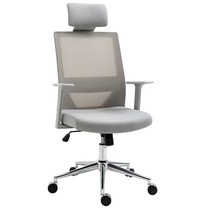 Grey Ergonomic Task Chair: High Back Swivel Office Chair with Lumbar Support