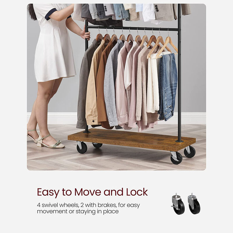 Heavy-Duty Double Rod Industrial Rolling Garment Rack with Wheels & Shelf
