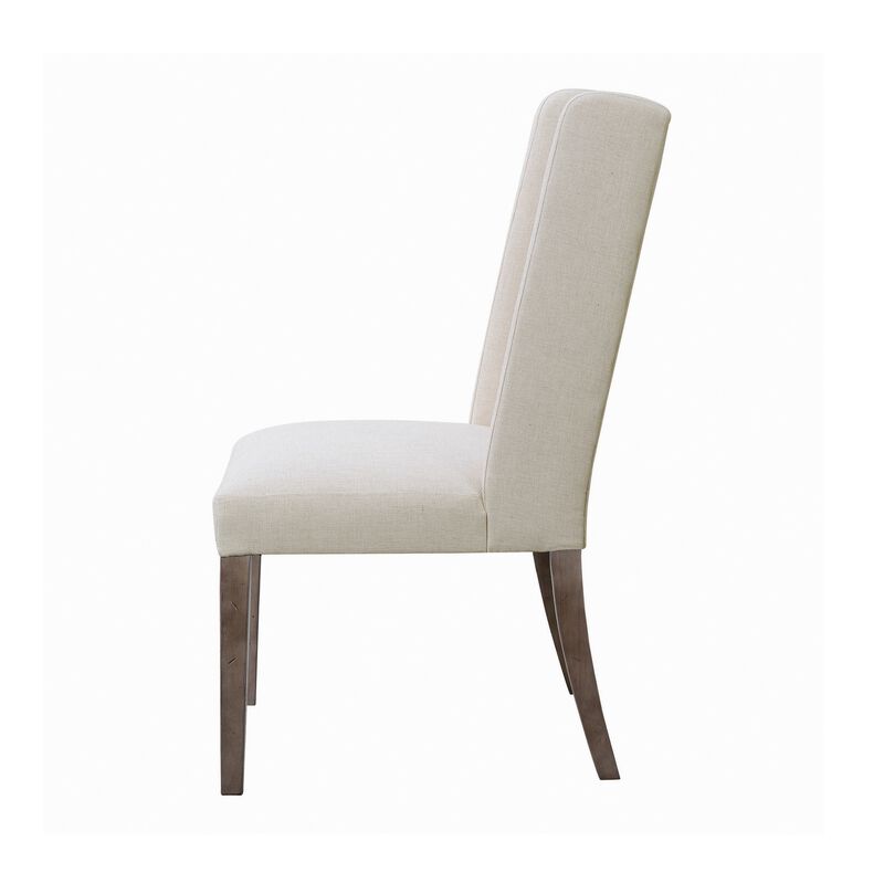 Neli 22 Inch Dining Chair, Set of 2, Wingback, Button Tufted, Beige Fabric-Benzara