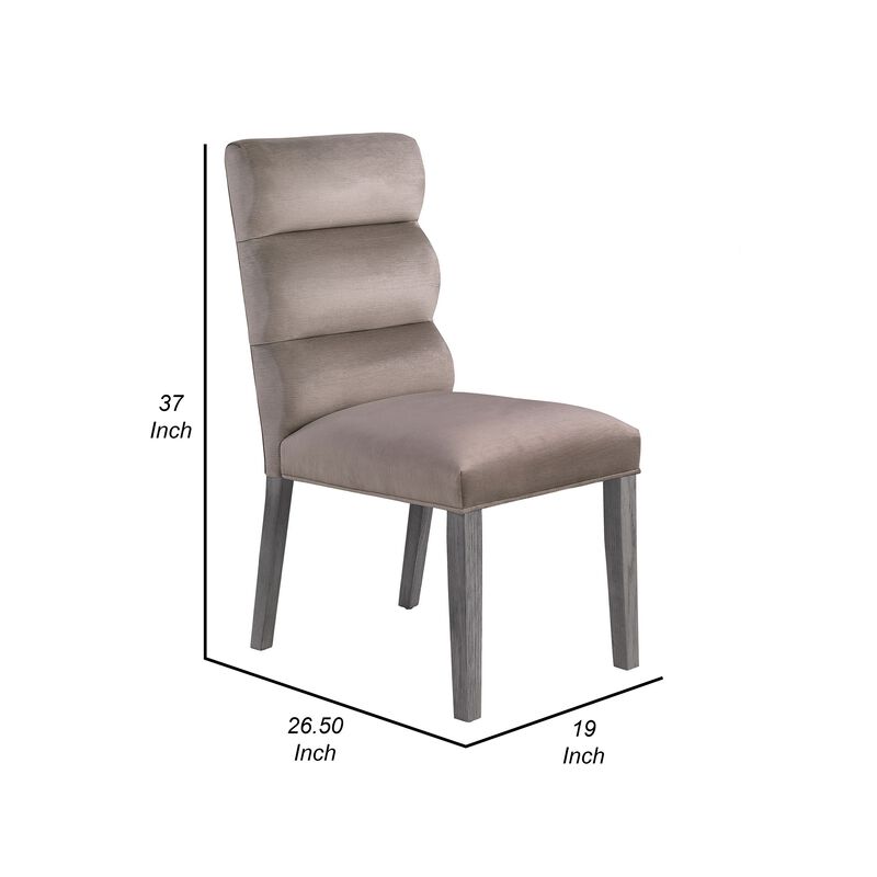 Cary Dining Chair Set of 2, Ash Gray Fabric, Tufted Foam Filled Cushion - Benzara