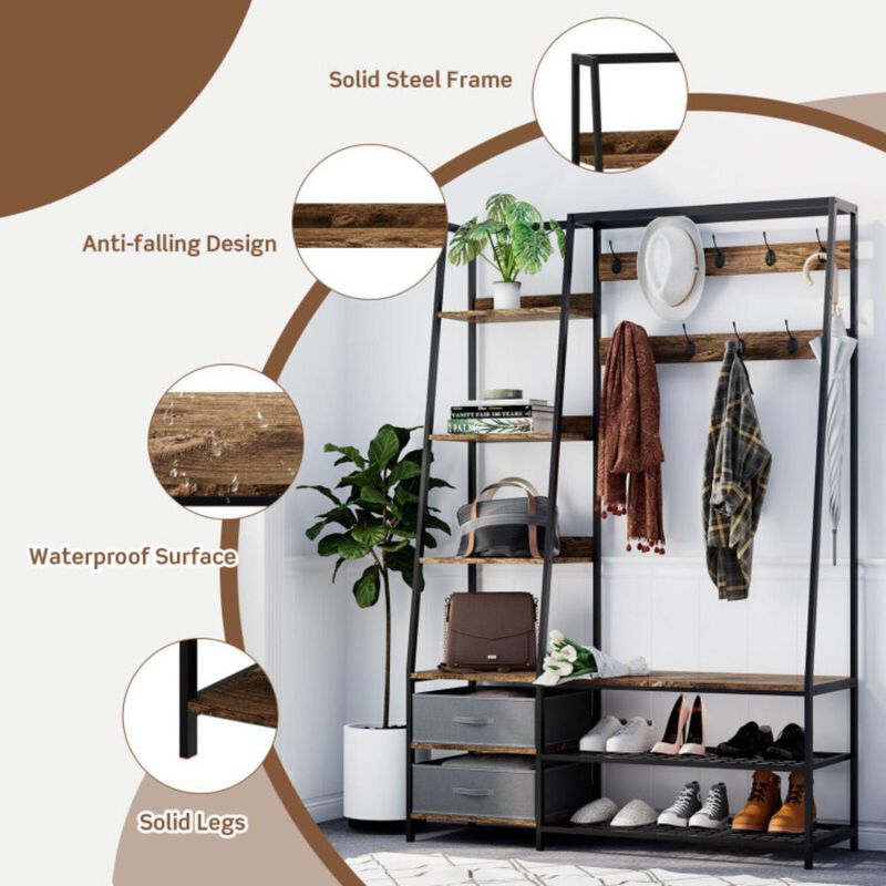 Hivvago 6-in-1 Freestanding Hall Tree Coat Rack with Bench and Fabric Dressers