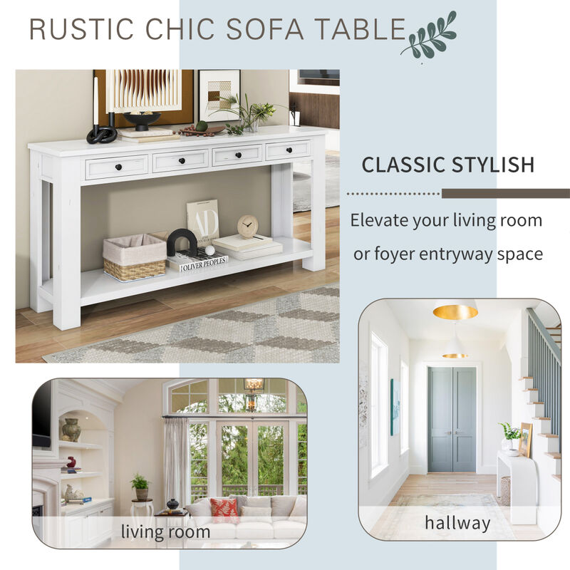 Console Table/Sofa Table With Storage Drawers And Bottom Shelf For Entryway Hallway(Antique White)