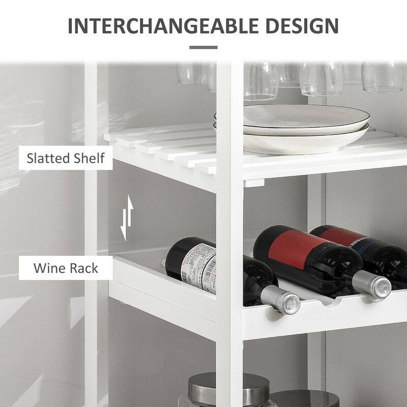 White Kitchen Trolley: Portable Cart with Bamboo-Effect Top