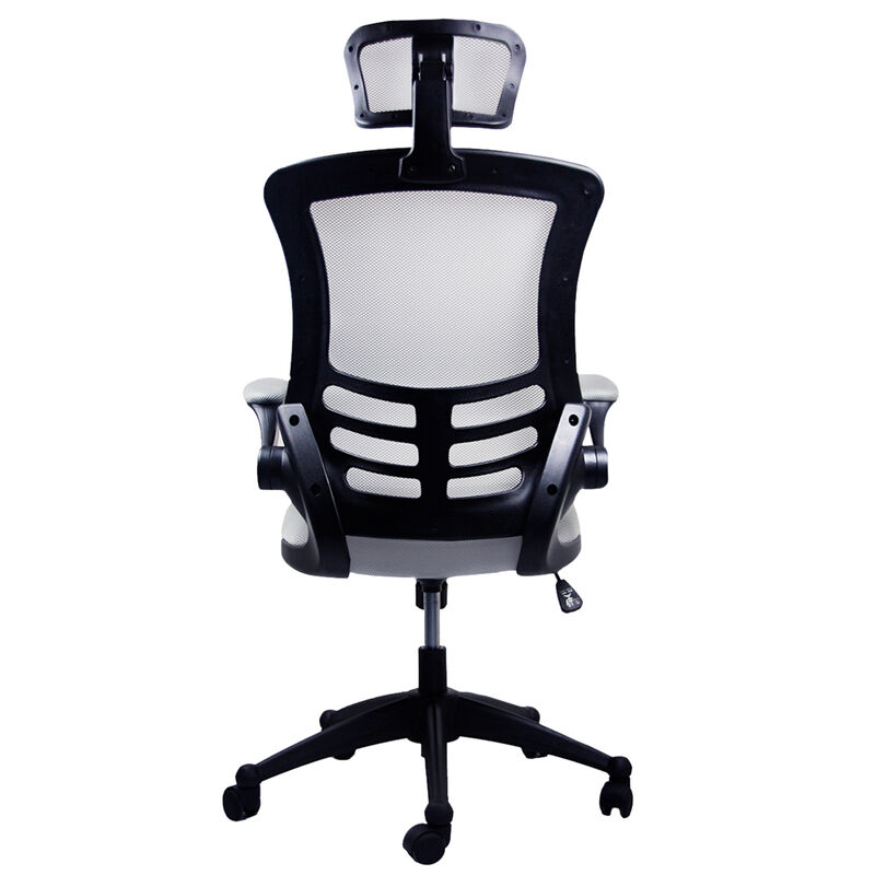 Modern High-Back Mesh Executive Office Chair With Headrest And Flip-Up Arms, Silver Grey