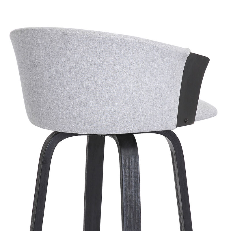 Diana Swivel Black Wood Bar Stool in Light Grey Fabric