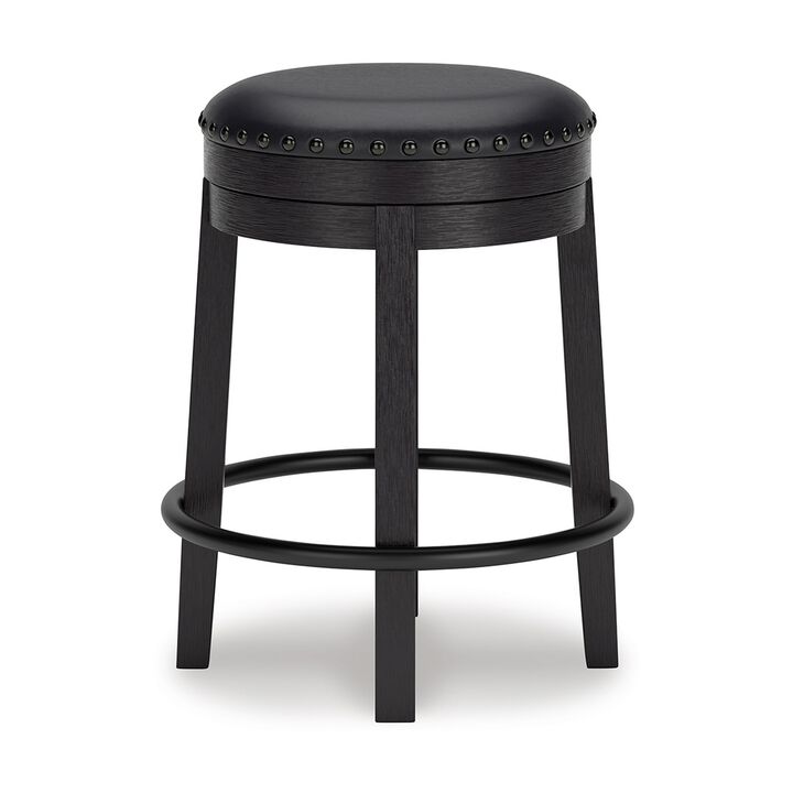 Becy Counter Height Swivel Stool, 24 Inch, Black Faux Leather Seat - Benzara