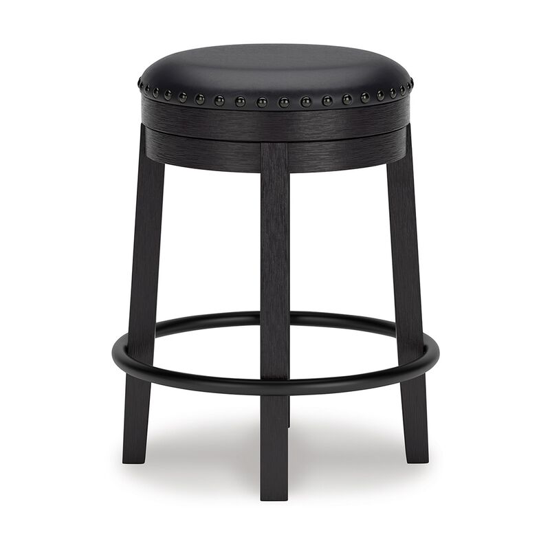 Becy Counter Height Swivel Stool, 24 Inch, Black Faux Leather Seat - Benzara