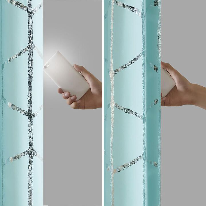 Belen Kox Aqua/Silver Metallic Total Blackout Curtain Panel, Belen Kox