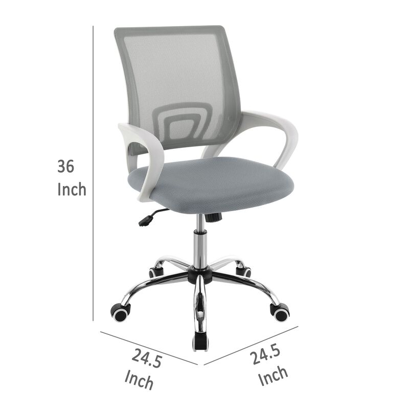 Fera Rolling Office Chair, Adjustable Chrome Base, Gray Mesh Fabric - Benzara