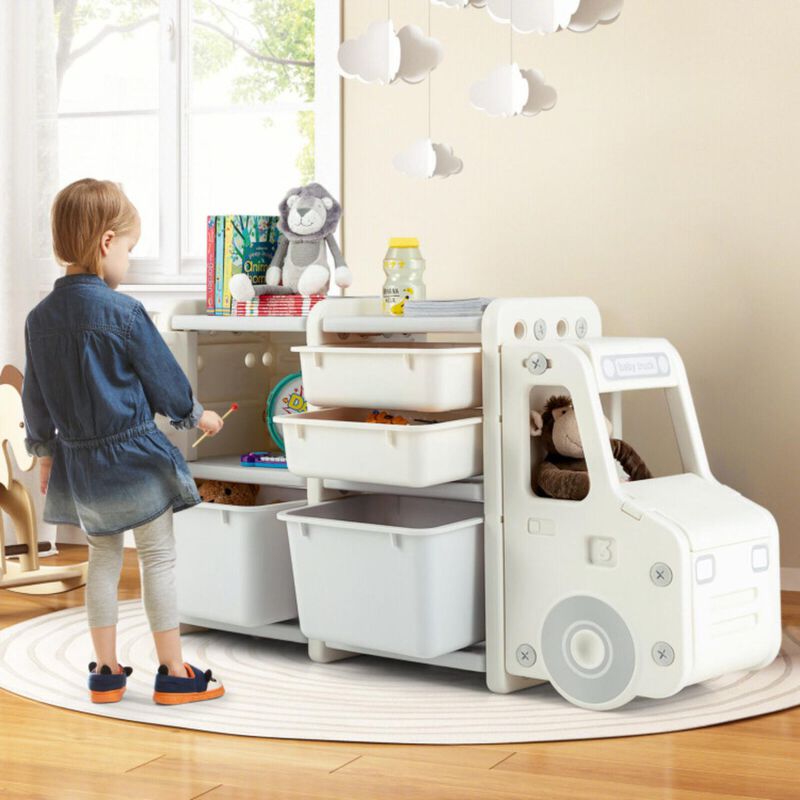 Hivvago Toddler Truck Storage Organizer with Plastic Bins-Gray