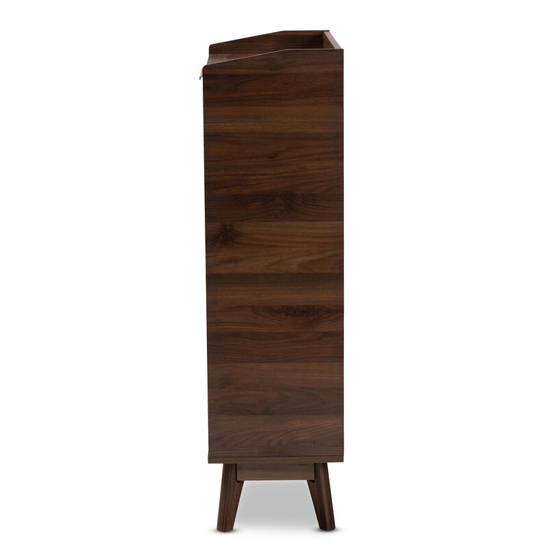 Baxton Studio Lena Mid Century Walnut Brown Finished 5 Shelf Wood Entryway Shoe Cabinet