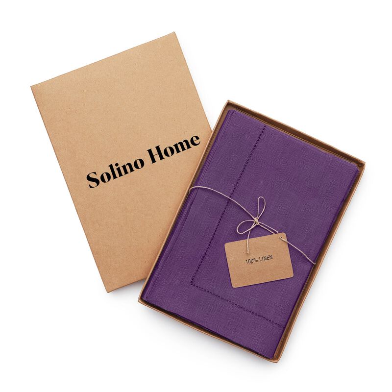 Solino Home 100% Pure Linen Dinner Napkins 20 x 20 Inch Set of 4 | Classic Hemstitch