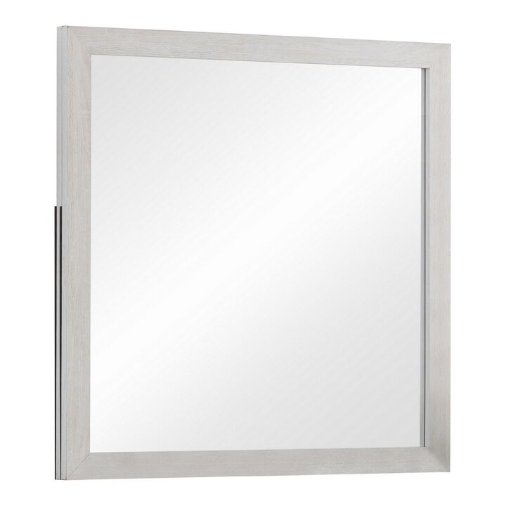 Mirror with Wooden Frame and Grain Details, White-Benzara