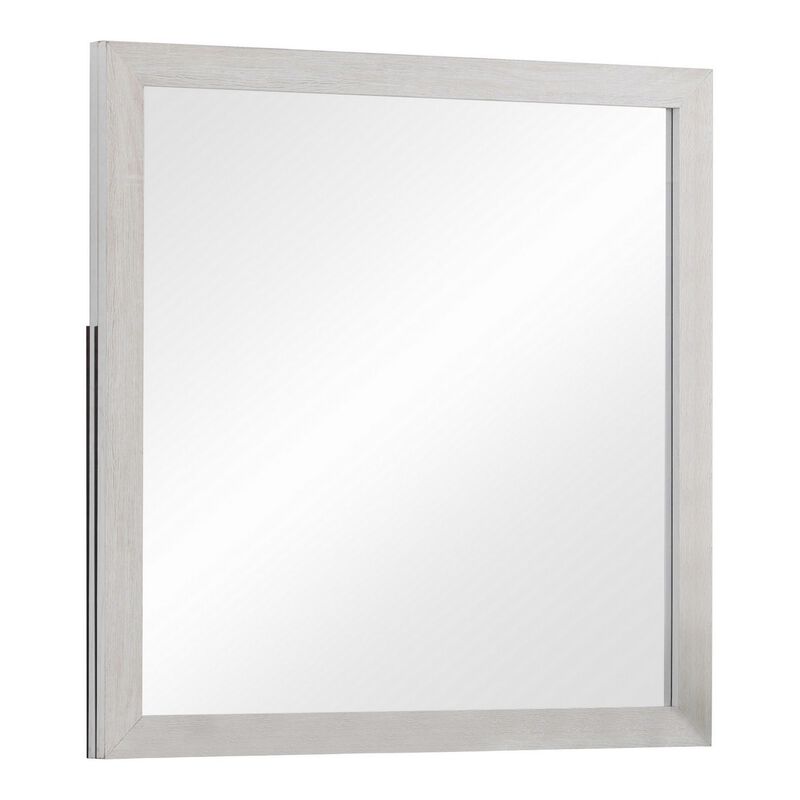 Mirror with Wooden Frame and Grain Details, White-Benzara
