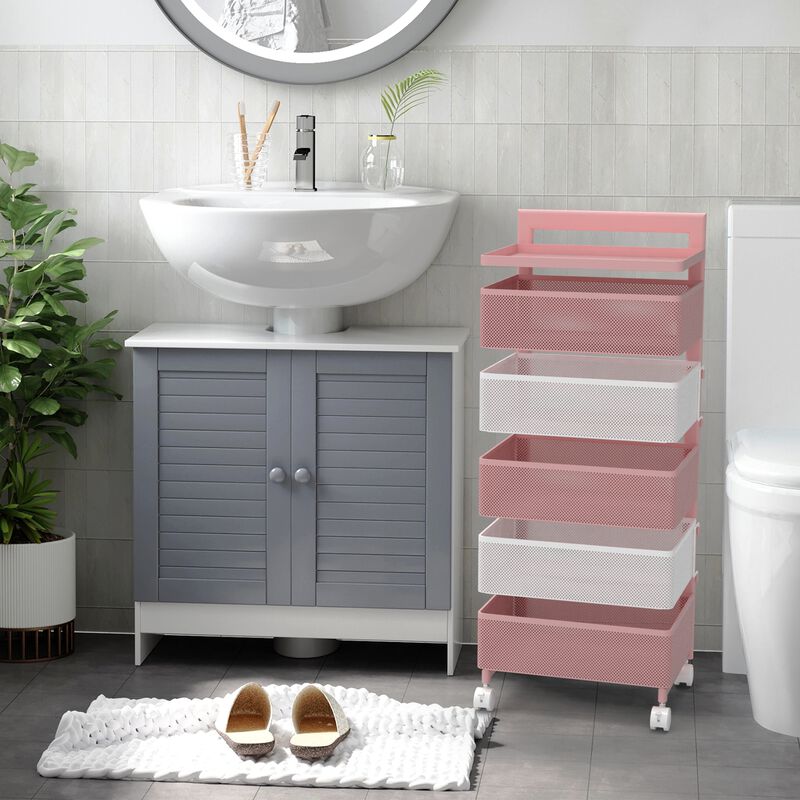 Rotating Kitchen Storage Rack with Handle, Fruit Vegetable Storage Shelf, Rolling Storage Cart, Multifunctional Household Shelf for Bedroom, Bathroom, Living Room