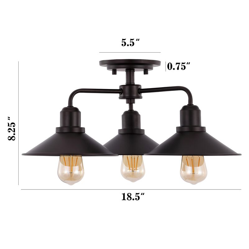 Calvin 3-Light Iron Industrial LED Semi Flush Mount