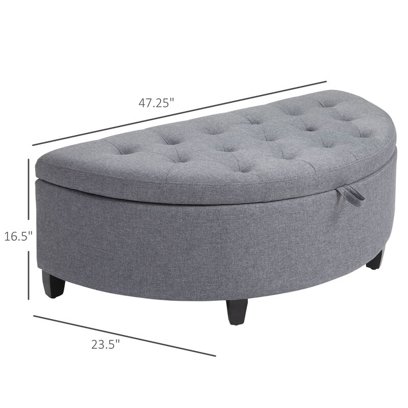 Foldable Tufted Linen Storage Seat Semicircle Footrest Box w/ Legs Lift Top