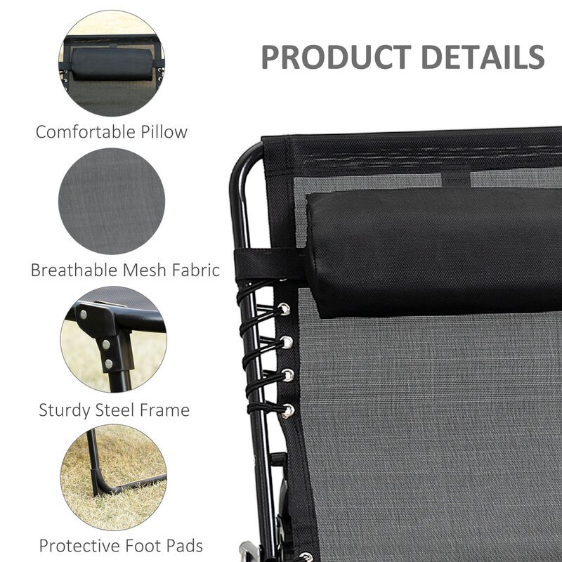 Black Garden Recliner: Folding Chaise with 5-Level Adjustable Back