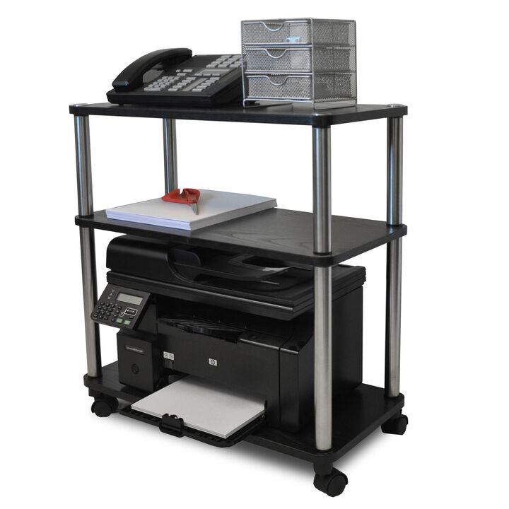 Hivvago 3-Shelf Mobile Home Office Caddy Printer Stand Cart in Black