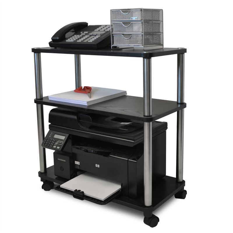 Hivvago 3-Shelf Mobile Home Office Caddy Printer Stand Cart in Black