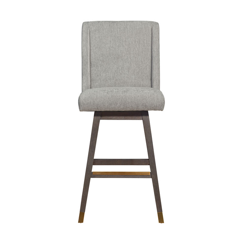 Stancoste Swivel Stool in Grey Oak Wood Finish with Mocha Fabric