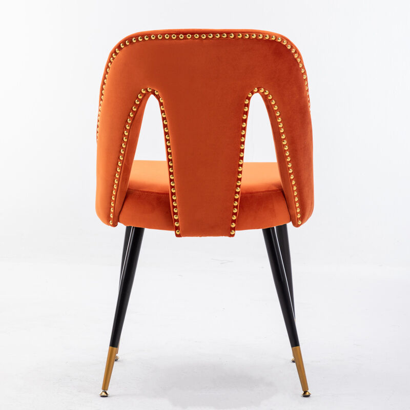 Contemporary Velvet Dining Chairs, Orange, Set of 2