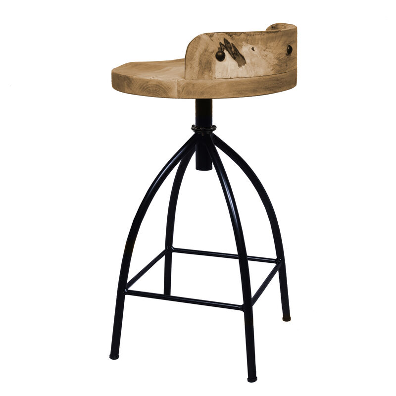 25-31 Inch Industrial Style Counter Height Stool with Adjustable Swivel Seat, Brown, Black-Benzara